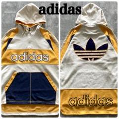 【90‘s】アディダス 両面ロゴ刺繍 デサント製 ハーフジップ パーカー