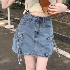 ミニスカート おしゃれ度高め セクシー Aライン デニム ハイウエスト 美品