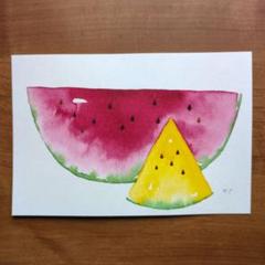 赤いスイカと黄色いスイカ（水彩画）（原画） - メルカリ