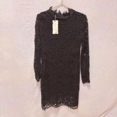 新品未使用　タグ付き　花柄 総レース パーティー ドレス ワンピース　ブラックM