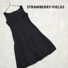 STRAWBERRY-FIELDS　総柄　ノースリーブ バルーン ワンピース　黒
