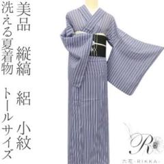 美品 洗える夏着物 縦縞 トールサイズ 絽 小紋 着物 A3122