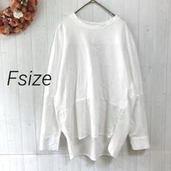 長袖カットソー　Tシャツ　ホワイト　コットン　ドッキング　L　シンプル