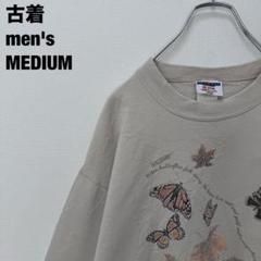 古着 JERZEES ジャージーズ スウェット 蝶 落ち葉 プリント ベージュM