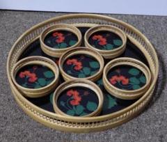 琉球漆器　朱色　八角足付きのお盆　花と山の絵　専用 琉球漆器 朱色 八角足付きのお盆 花と山の絵 専用 わぁー