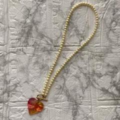 未使用《aK》淡水パール ネックレス レモンイエロー ハート ハンドメイド
