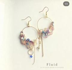 Fluid イヤリング　ハンドメイド　織姫　ビジュー　花