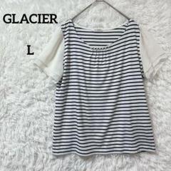 GLACIER グラシア Tシャツ 半袖 ボーダー L パール 袖シフォン