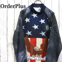 OrderPlus 星条旗 白頭鷲 総柄プリント　個性派デザイン　長袖Tシャツ