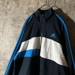adidas トラックジャケット】黒×青×白 ジャージ ゆるだぼ