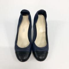 シャネル パンプス レザー ネイビー×ブラック ココマーク