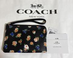 【新品】COACH コーチ コーナージップ ポーチ ブラック 花柄　F57596