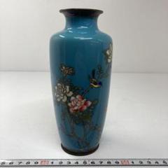 七宝焼　花文　花瓶　唐木台付　時代箱　C　R6204 七宝焼 花文 花瓶 唐木台付 時代箱 C R6204