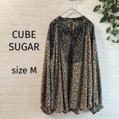 【CUBE SUGAR】 小花柄 長袖チュニックブラウス (M) 黒