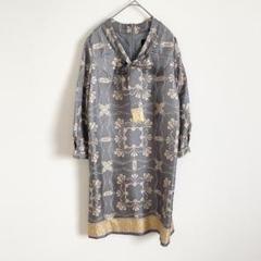 スープ　ワンピース　膝丈　ロープ柄　七分袖　グレー　タッセル　上品
