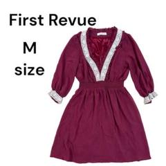 ワンピース　ひざ丈　七分袖　Vネック　ウエストゴム　レディース　M 1742
