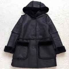 ザラ【M】黒 フーデッドムートンコート エコレザー リバーシブル 裏ボア