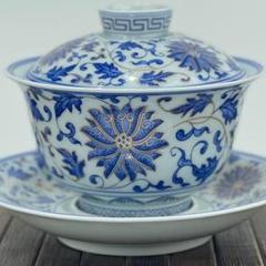 高い素材 中国茶器 景徳鎮 新品未使用 煎茶器 茶碗 締め金糸青花磁蓋碗 工芸品