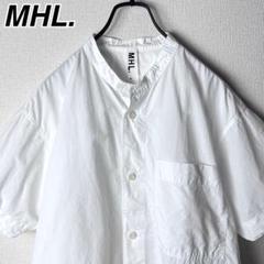 MHL. 麻混 ワイド ノーカラーシャツ マーガレットハウエル 白