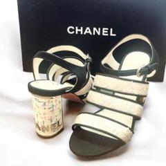 【美品★箱付】CHANEL ツイード×アートヒール サンダル カール期