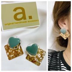 2378-2 2wayくすみブルー☺︎クリアハートピアス×ひし形ゴールド☺︎