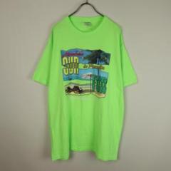 B180 アメリカ古着 デザイン Tシャツ アイランド 蛍光色