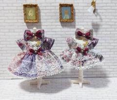 ハンドメイド　ドール服　お母さん女の子　レトロアンティーク　パープル