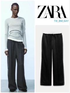 ZARA ダブルウエストチノパン WIDE-LEGパンツ ダブルウエストバンド - ブラック | ZARA Japan
