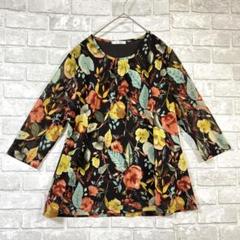 花柄 シアー 7分袖 トップス 美品 ブラウン ゆったり フラワープリント 総柄
