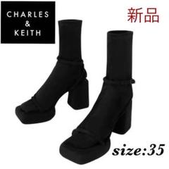 船様(ルシルプラットフォームカーフブーツ) CHARLES & KEITH ルシルプラットフォーム カーフブーツ （Black