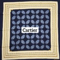 ★Cartier★ スカーフ 大判 ロゴ チェーン シルク ネイビー