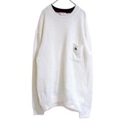 ザショップティーケー【L】クルーネックニット　長袖　白　胸ポケット　ワンポイント