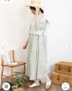 美品✨ SM2 サマンサモスモス 実柄後ろリボンワンピース グリーン　Fサイズ