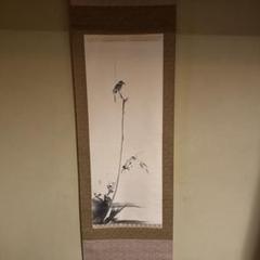 鳥　モズ?　枯木鳴鵙図?　こぼくめいげきず?　掛軸（かけじく）　掛け軸 鳥 モズ? 枯木鳴鵙図? こぼくめいげきず? 掛軸（かけじく