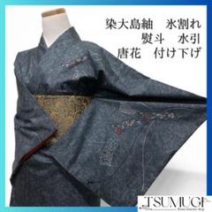 作家もの　付け下げ　染め大島紬　熨斗　水引　唐花　青海波　着物　103 d