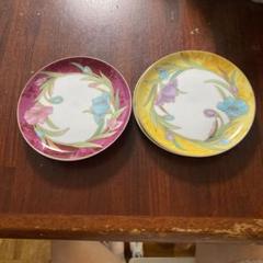 花柄小皿セット（黄色と赤紫） ガラス 即購入可
