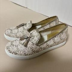 美品ANNA SUI ピンクベージュ フラワーレーススリッポン 4 アナスイ 靴