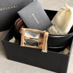 未使用】BVLGARI レザーベルト ゴールドスクエアバックル 黒
