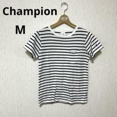 Champion ストライプ ネイビー半袖Tシャツ　M