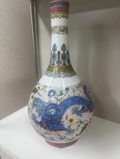 中国乾隆年製長頸瓶骨董唐物アンティーク古美術江戸青磁手描きドラゴン模様の陶器瓶 中国乾隆年製長頸瓶骨董唐物アンティーク古美術江戸青磁手描き