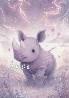 1085 オリジナル アニマルステッカー 動物 子サイと雷 4枚