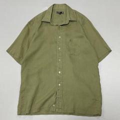 90s DAKS リネン100% S/S シャツ 刺繍 胸ポケ カーキ ドレープ