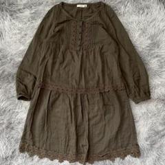 美品✨【earth music&ecology】カーキ色 Aラインワンピース 綿
