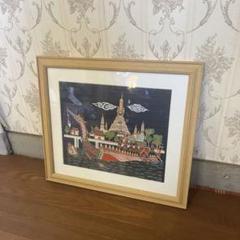 人気が高い 刺繍画 シルクアート アンティーク】額装 タイ 暁 ワットアルン 絵画