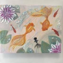 値下げ交渉あり。超美品！原画　蓮の花　金箔　油彩画 m27748963513_1.jpg?1751433450