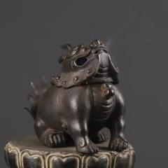 瑞獣香炉 銅器 文房具 茶道具 重厚 極細工 工芸品 美術品 茶寵の