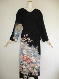 彩　着物リメイク♪ 黒留着物からロングワンピース❣️丈138cm 彩 着物リメイク♪ 黒留着物からロングワンピース❣️丈138cm