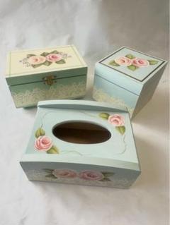 トールペイント ハンドメイド ポケットティッシュBOX 小物入れ 3点セット