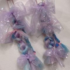 ヘアゴムエクステ　　ラベンダー　水色　リボン　しなこちゃん　べぴたぴた　原宿系