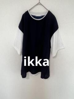 イッカ　Tシャツ　カットソー　ホワイト　紺色　半袖